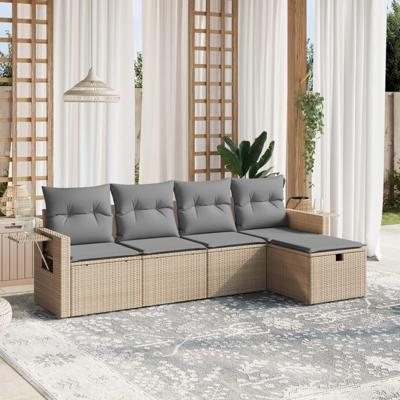 5-delige Loungeset met kussens poly rattan gemengd beige