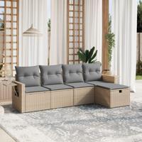 5-delige Loungeset met kussens poly rattan gemengd beige - thumbnail