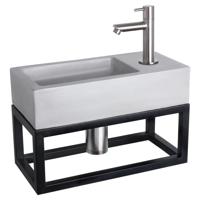 Differnz Ravo fonteinset beton lichtgrijs kraan recht mat chroom 38.5 x 18.5 x 9 cm met handdoekrek - thumbnail