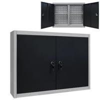 VidaXL Gereedschapskast voor aan de wand metaal grijs en zwart - thumbnail
