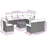 9-delige Loungeset met kussens poly rattan grijs - thumbnail