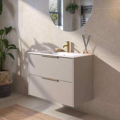 Saqu Lima badmeubel incl. glans witte keramische wastafel 80x46x61cm mat greige - messing greep