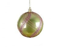 Kerstbal plastic 8 cm pistache / roze glans - thumbnail