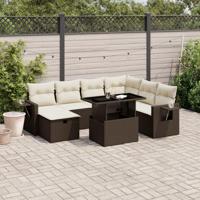 8-delige Loungeset met kussens poly rattan bruin - thumbnail
