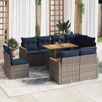 9-delige Loungeset met kussens poly rattan grijs - thumbnail