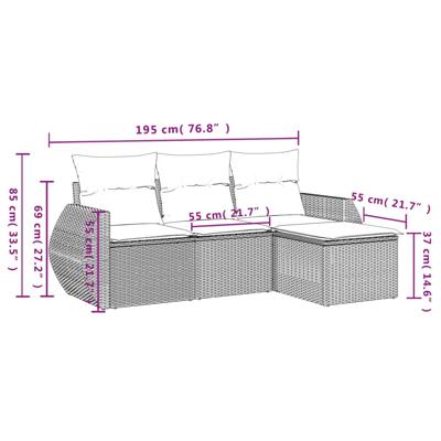 5-delige Loungeset met kussens poly rattan zwart