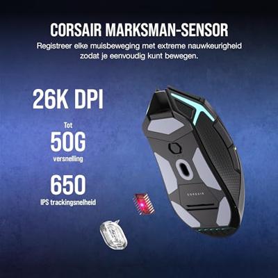 Corsair CH-931B011-EU muis Gamen Rechtshandig RF-draadloos + Bluetooth Optisch 26000 DPI