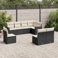 8-delige Loungeset met kussens poly rattan zwart - thumbnail