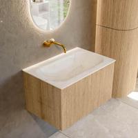 Mondiaz KURVE-DLUX 70 cm Onderkast Greeploos 1 Lade Zonder Deuren Oak, Wastafel Solid Surface Volledig Ostra 0 Kraangaten Zonder Spiegel (KRVBGS701L0D0KM-Oak/Ost) - thumbnail