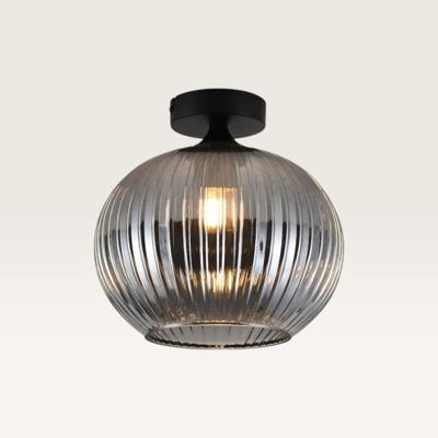 Plafondlamp Globo vetro fumé - Bol van geribbeld rookglas en zwarte drager van metaal - Zonder lichtbron Plafondlamp Globo vetro fumé - Bol van geribbeld rookglas en zwarte drager van metaal - Zonder lichtbron