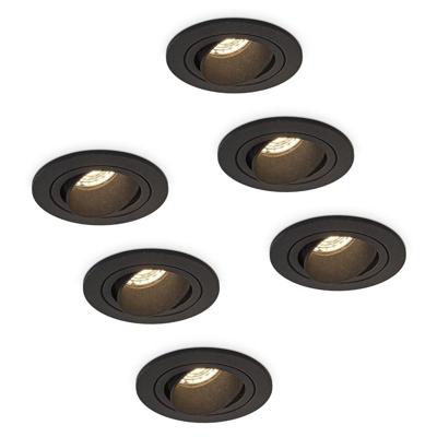 Set van 6 Philadelphia LED inbouwspots - Dimbaar - Incl. GU10 - 2700K - 4 Watt - Zwart - Kantelbaar - IP20 voor binnen - Rond Set van 6 Philadelphia LED inbouwspots - Dimbaar - Incl. GU10 - 2700K - 4 Watt - Zwart - Kantelbaar - IP20 voor binnen - Rond