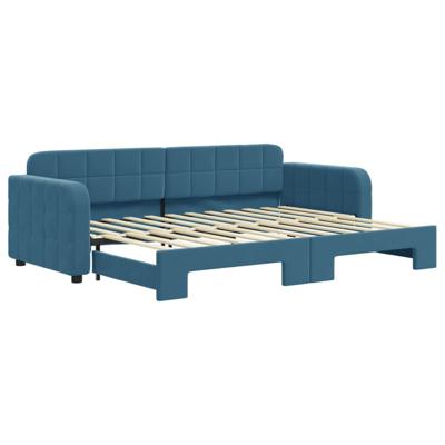 Slaapbank met onderschuifbed 80x200 cm fluweel blauw - thumbnail