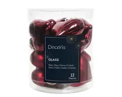 Decoris kersthangers glas hart 12st ossenbloed