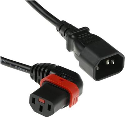 ACT AK5271 230V Stroomkabel C14/C13 (Haaks Links) Lockable Zwart - 2 meter
