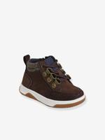 Bottines met veters voor jongensbaby'"s + rits chocoladebruin - thumbnail