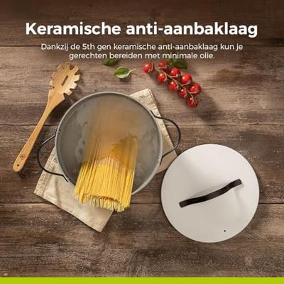 BE Living Braadpan met deksel ø 24 cm - keramische anti-aanbaklaag - geschikt voor alle warmtebronnen - wit
