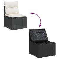 11-delige Loungeset met kussens poly rattan zwart - thumbnail