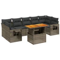 8-delige Loungeset met kussens poly rattan grijs - thumbnail
