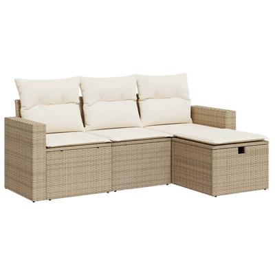 4-delige Loungeset met kussens poly rattan beige - thumbnail