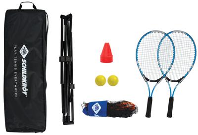 Tennisrugzak - SCHILDKROT - 2 rackets + hoezen - 2 schuimballen Ø7mm - Zelfdragend net 75x300 cm - 6 markeerkegels
