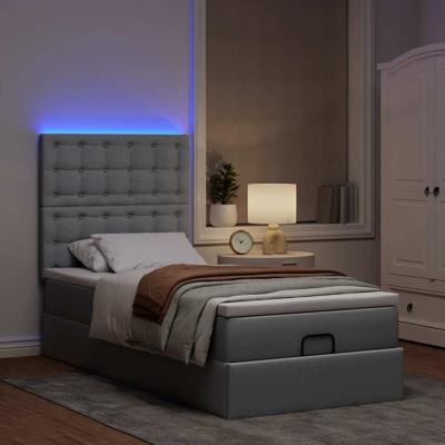 Ottoman bed met matras en LED's 120x200cm stof lichtgrijs - thumbnail