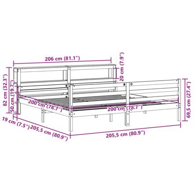 Bedframe met hoofdbord massief grenenhout 200x200 cm