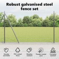 VidaXL Hek met paal grijs 1,4 x 10 m staal en pvc - thumbnail