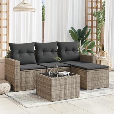 4-delige Loungeset met kussens poly rattan grijs - thumbnail