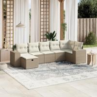 7-delige Loungeset met kussens poly rattan beige - thumbnail
