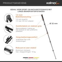 Walimex FT-1502 Pro Monopod 177cm - Stevig aluminium monopod - 10 kg draagvermogen - Fliplock snelsluitingen - Ideaal voor DSLR, DSLM en compacte camera's - Met polsband en tas - thumbnail