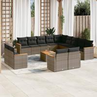 14-delige Loungeset met kussens poly rattan grijs - thumbnail