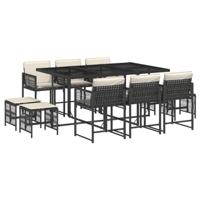 11-delige Tuinset met kussens poly rattan zwart - thumbnail