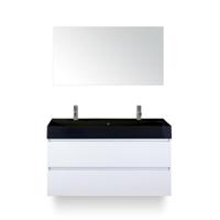 Maxx XL Badmeubelset 120 cm - Wit Hoogglans - Wastafel Kube Enkel Zw 2 kraangaten - met Spiegel - thumbnail
