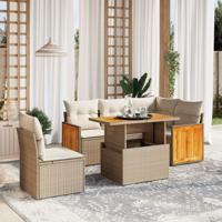 6-delige Loungeset met kussens poly rattan beige - thumbnail