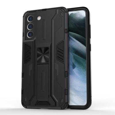 Voor Samsung Galaxy S21 FE Supersonic PC + TPU Schokbestendig Hoesje met Houder (Zwart)