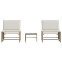 Ligstoelen 2 st met tafel poly rattan beige - thumbnail