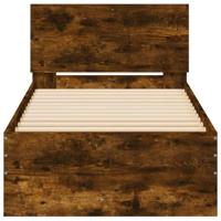 Bedframe met hoofdbord bewerkt hout gerookt eiken 75x190 cm - thumbnail