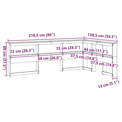 Boekenkast Hoofdeinde L-vormig 120 cm massief grenenhout wit