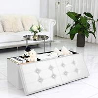 Opvouwbare Zitbank met opbergruimte en deksel - 115cm - Wit - thumbnail