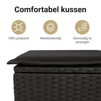 5-delige Loungeset met kussens poly rattan zwart