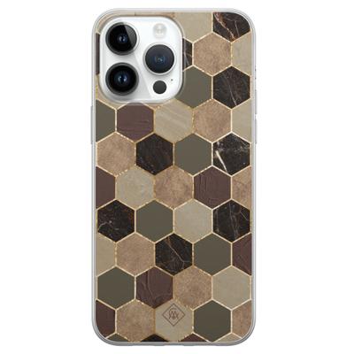 iPhone 14 Pro Max siliconen hoesje - Kubus groen bruin