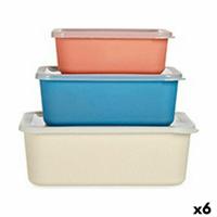 Set van opstapelbare opbergboxen Rood Oranje Crème Donkerblauw Bamboe Melamine Maïszetmeel (6 Stuks) - thumbnail
