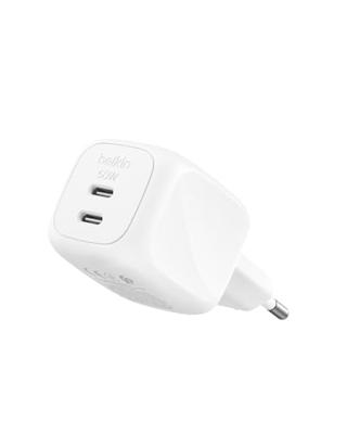Belkin 2-Poorts USB C Oplader 50W, GaN Oplader met 2 USB-C Poorten, voor het Snel Opladen van o.a. MacBook, iPhone 17, iPad Pro, Chromebook, Galaxy S25 Ultra en Pixel 10 - Reisaccessoires - Wit Belkin 2-Poorts USB C Oplader 50W, GaN Oplader met 2 USB-C Poorten, voor het Snel Opladen van o.a. MacBook, iPhone 17, iPad Pro, Chromebook, Galaxy S25 Ultra en Pixel 10 - Reisaccessoires - Wit