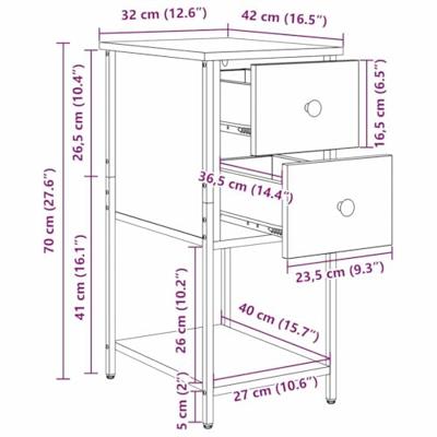 Nachtkastje Oud hout 32 x 42 x 70 cm Ijzer en spaanderplaat