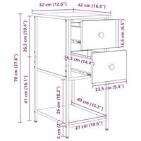 Nachtkastje Oud hout 32 x 42 x 70 cm Ijzer en spaanderplaat - thumbnail