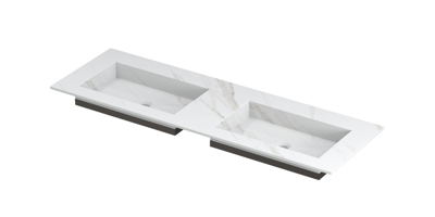 INK Post Wastafel Keramische Slab Envelop Bak Dubbel Zonder Kraangaten - 1400x450x10 mm - Calacatta Mat