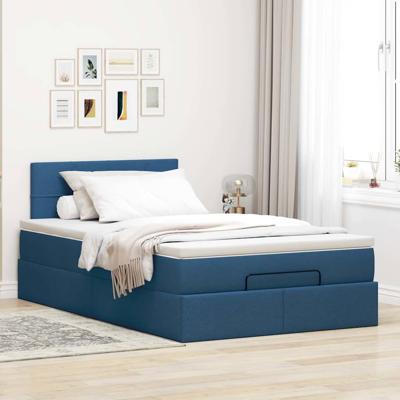 Ottoman bed met matras 90x190cm stof blauw - thumbnail
