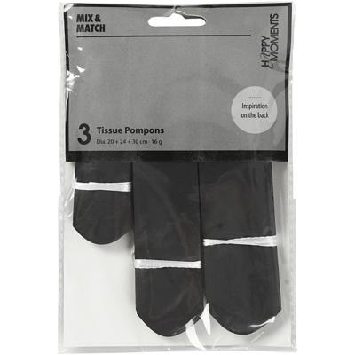 Creativ Company Pompon van papier, d 20+24+30 cm, 16 gr, zwart, 3 stuk/ 1 doos