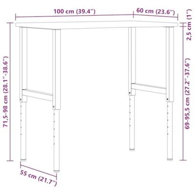 Werkbank 100x60x(71,5-98) cm massief eikenhout