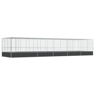 vidaXL Volière met verlengstuk 1139x307x212 m staal zilverkleurig, vogelvolière, papegaaienkooi, grote papegaaienkooi, parkietenkooi, grote vogelkooi